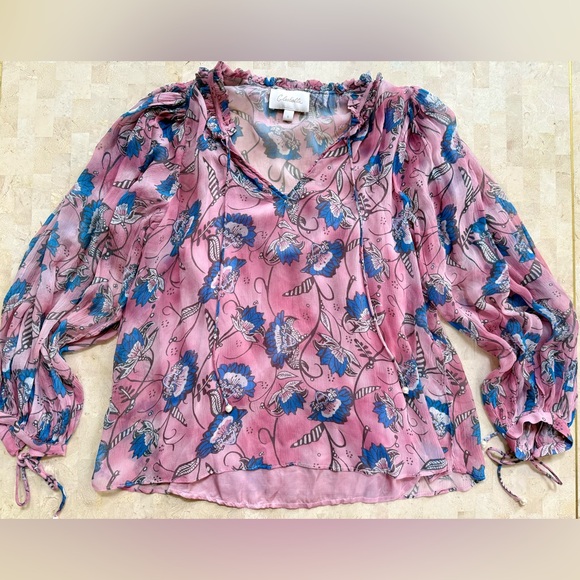 Cleobella Women's Pink Floral Lotus Print Emily Blouse Shirt Small - Picture 3 of 10